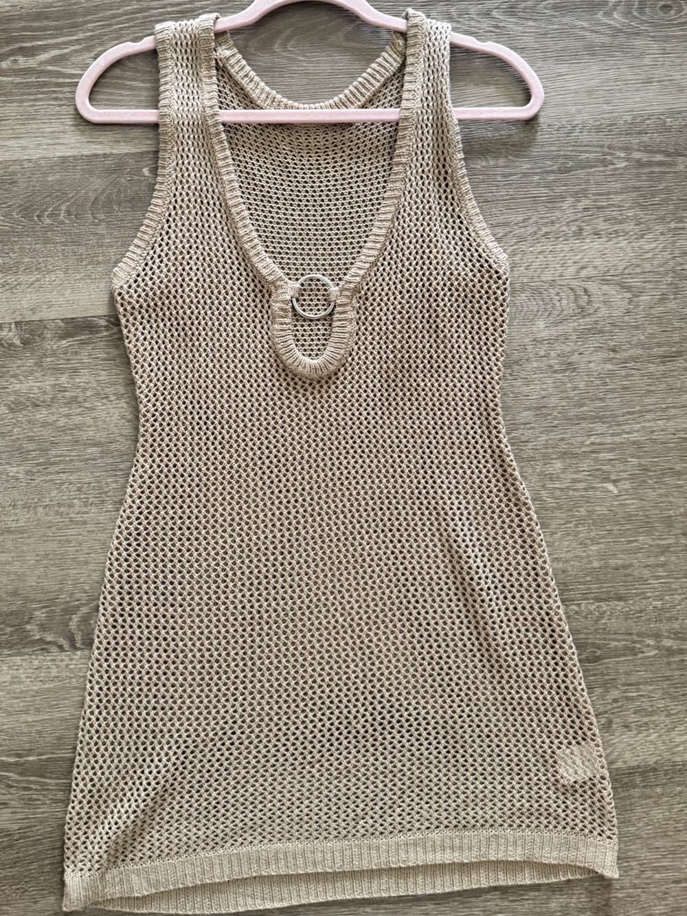 Source Unknown Beige Knit Swim Coverup with Ring Detail